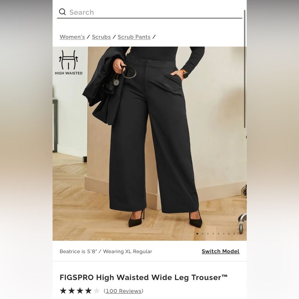 Figs FIGSPRO Women's Wide Leg Black Trousers medium NWOT